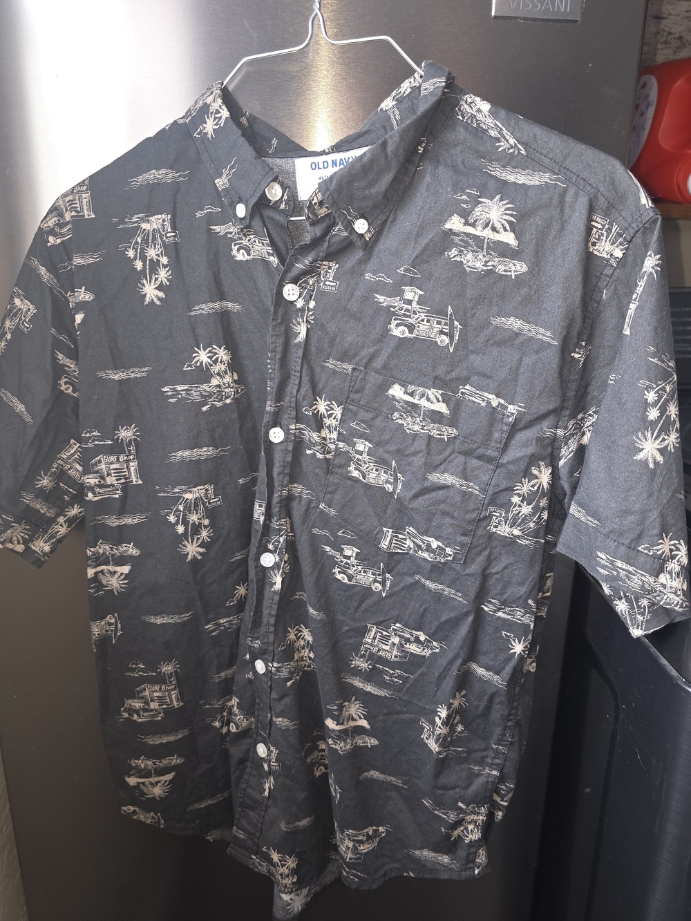 Old Navy Black Button-Down Shirt with Cream Tropical Print